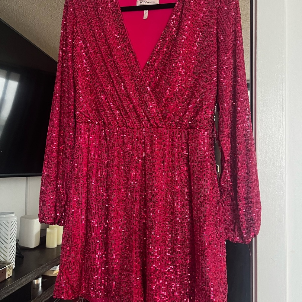 Bcbgeneration Pink Sequin Wrap Front Romper In Pi… - image 6